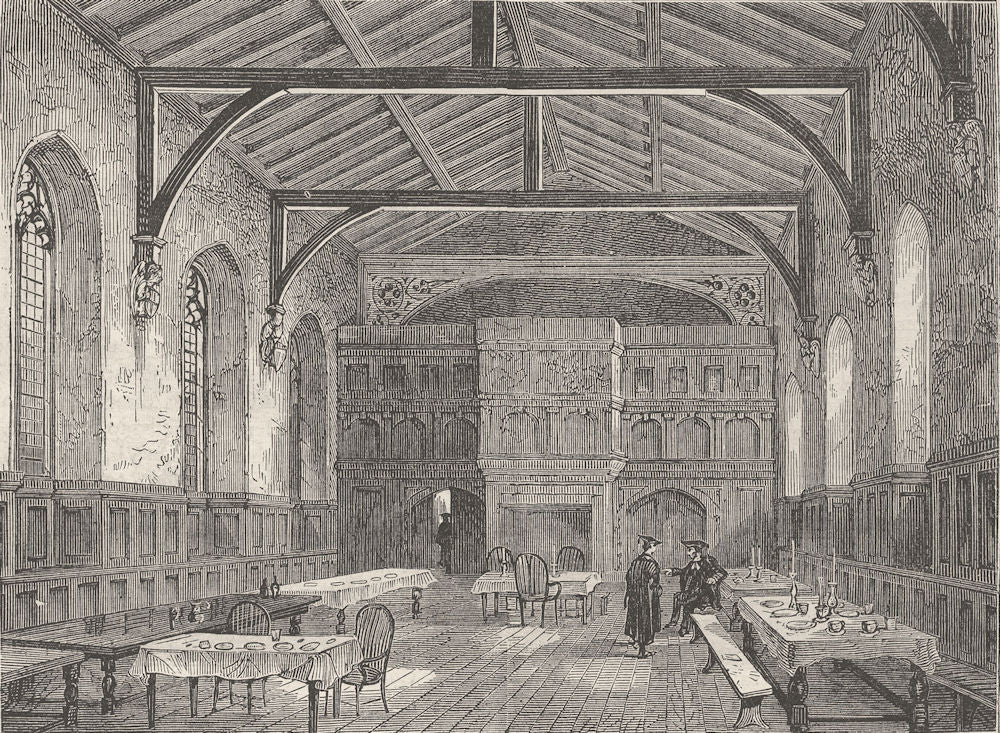 WESTMINSTER SCHOOL. The College Hall. London c1880 old antique print picture